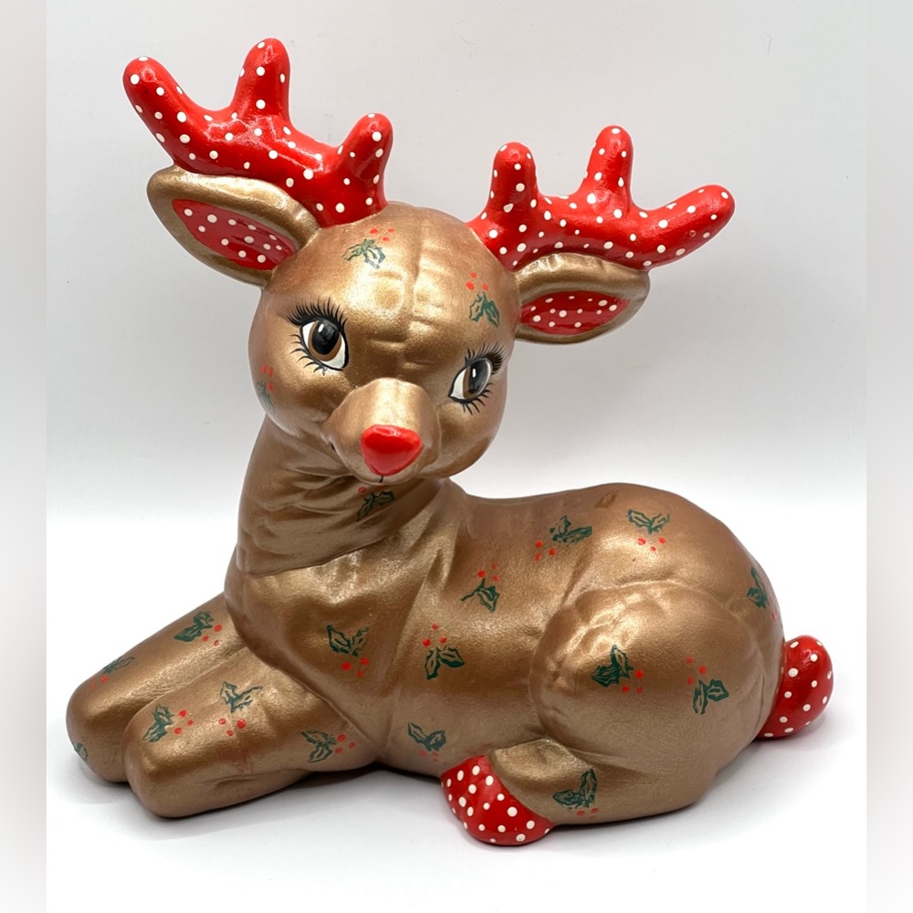 Vintage Handmade Ceramic Pottery Reindeer Holiday Christmas Decor